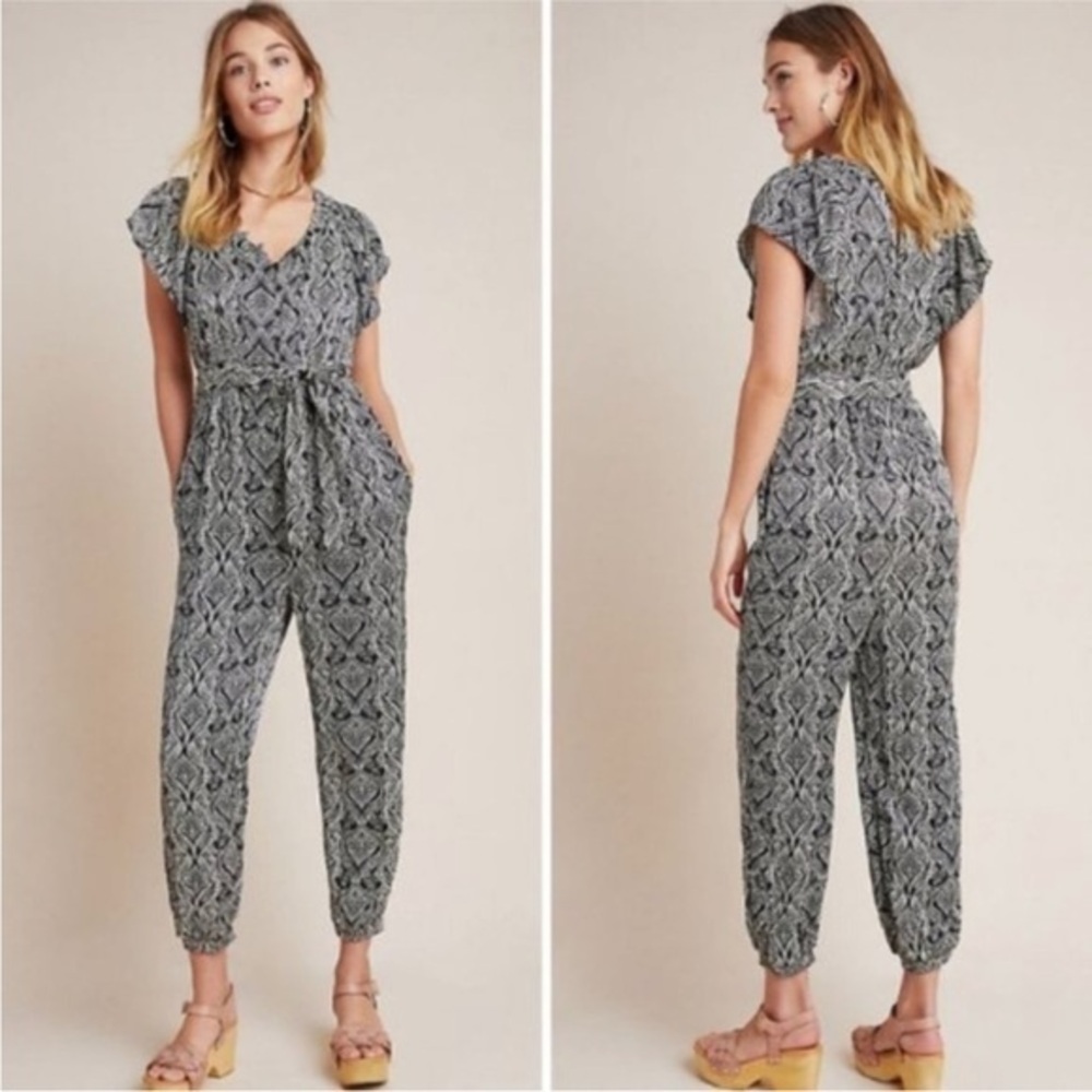 NWOT Anthropologie Zadie Boho Silky Drapey Tie Waist Jumpsuit Size 6